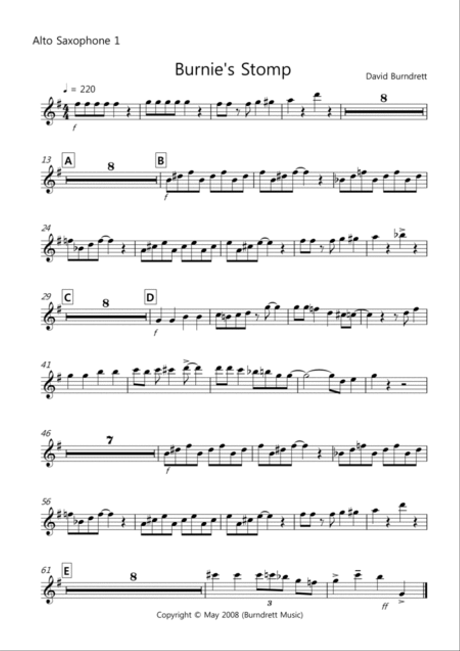 Burnie's Stomp for Saxophone Quintet Burnie's Stomp for Saxophone Quintet Saxophone Quintet scores gallery preview page 6