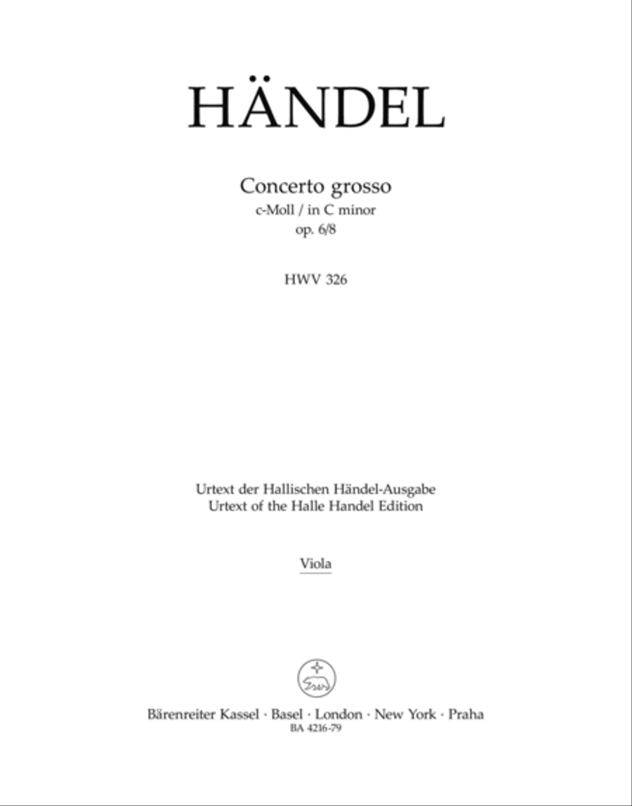 Concerto grosso c minor, Op. 6/8 HWV 326 by George Frideric Handel Viola - Sheet Music