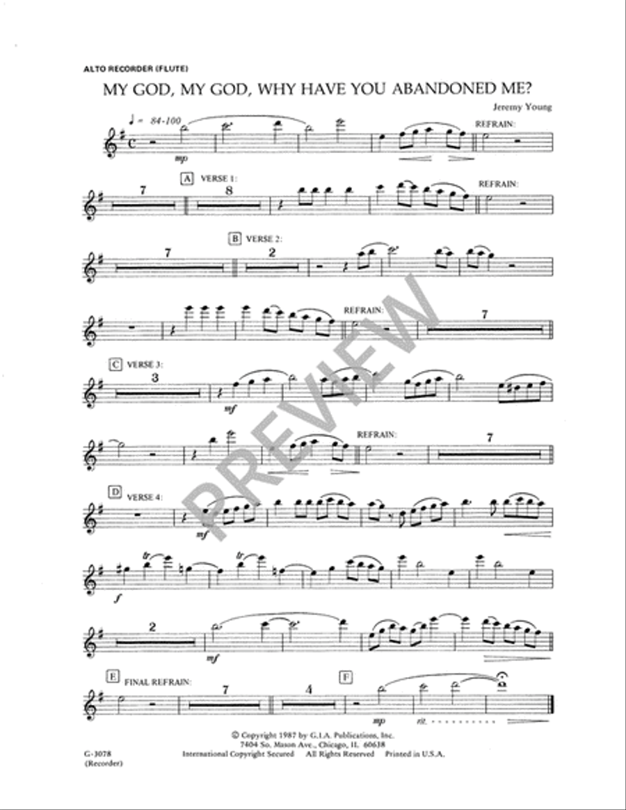 My God, My God, Why Have You Abandoned Me - Instrument edition Alto Recorder scores gallery preview page 2