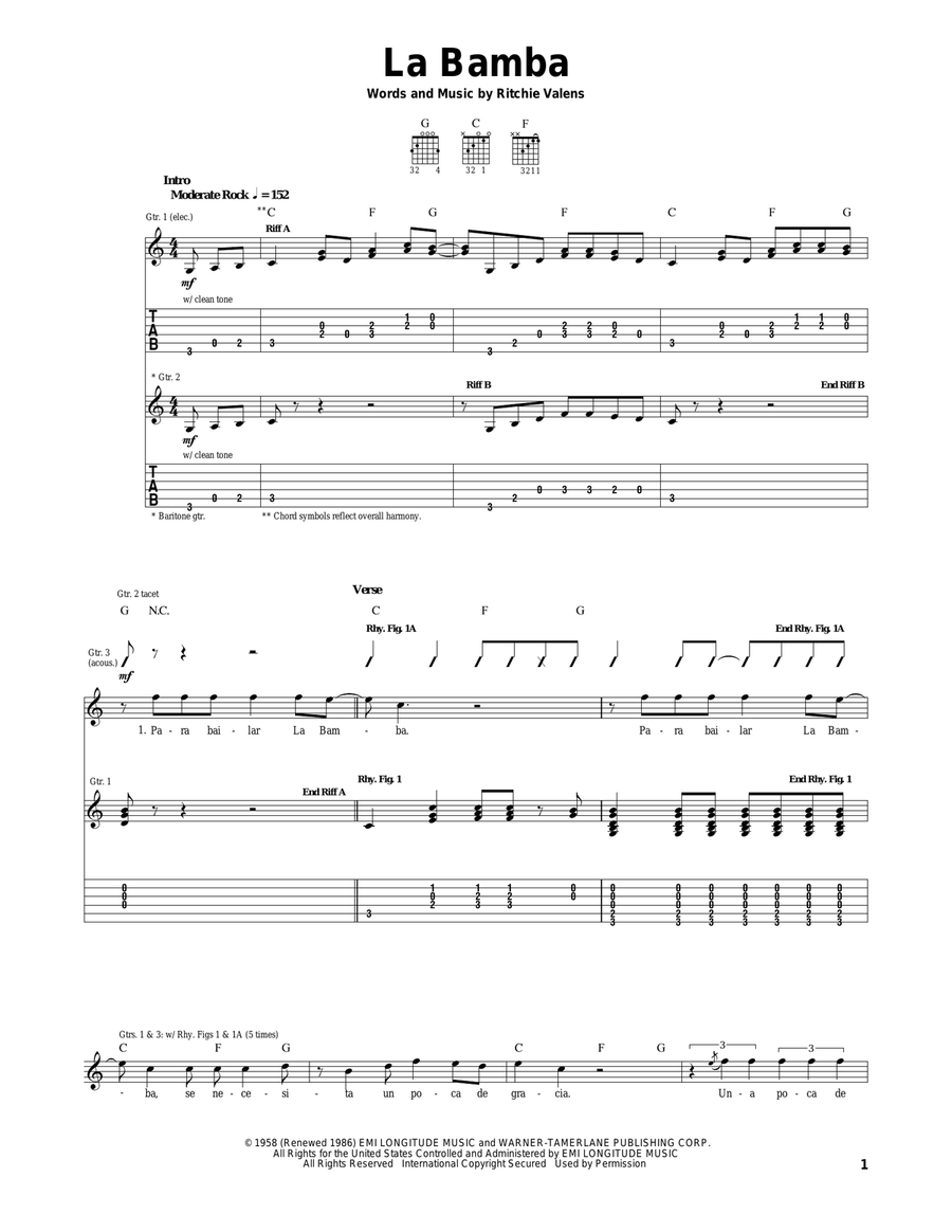 La Bamba La Bamba Acoustic Guitar scores gallery preview page 1