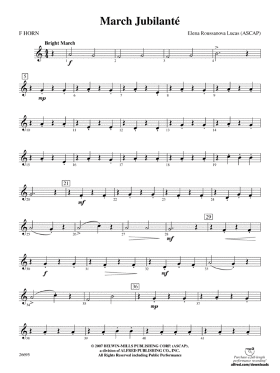 March Jubilante: 1st F Horn Concert Band scores gallery preview page 1