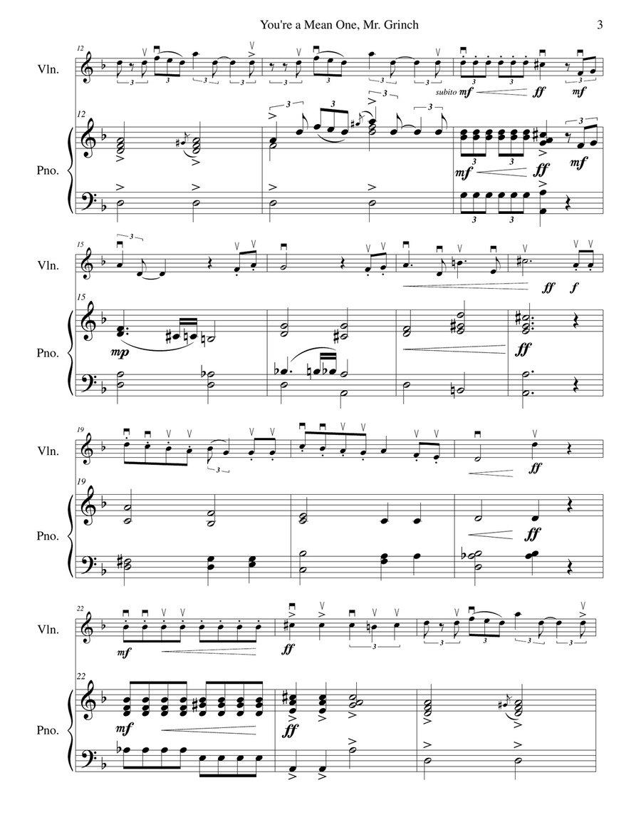 You're A Mean One, Mr. Grinch Violin Solo scores gallery preview page 3