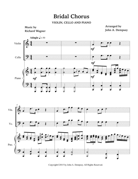 Bridal Chorus (Wedding March for Piano Trio): Violin, Cello and Piano image number null