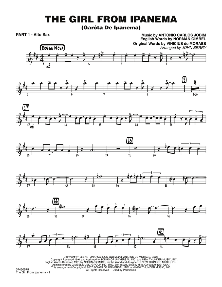 The Girl From Ipanema (Garota De Ipanema) - Part 1 - Eb Alto Sax Jazz Ensemble scores gallery preview page 1