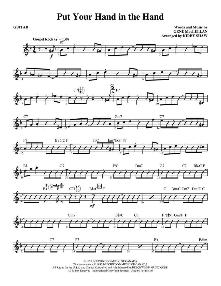 Put Your Hand In The Hand (arr. Kirby Shaw) - Guitar