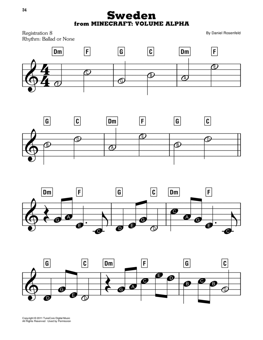 Sweden (from Minecraft) Easy Piano scores gallery preview page 1
