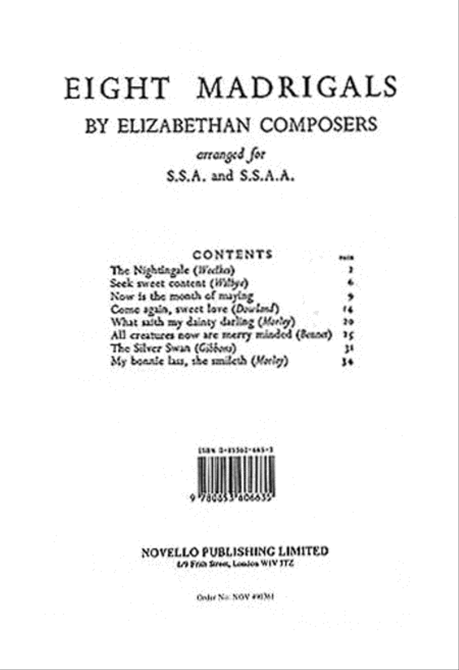 8 Madrigals by Elizabethan Composers SSAA scores gallery preview page 1