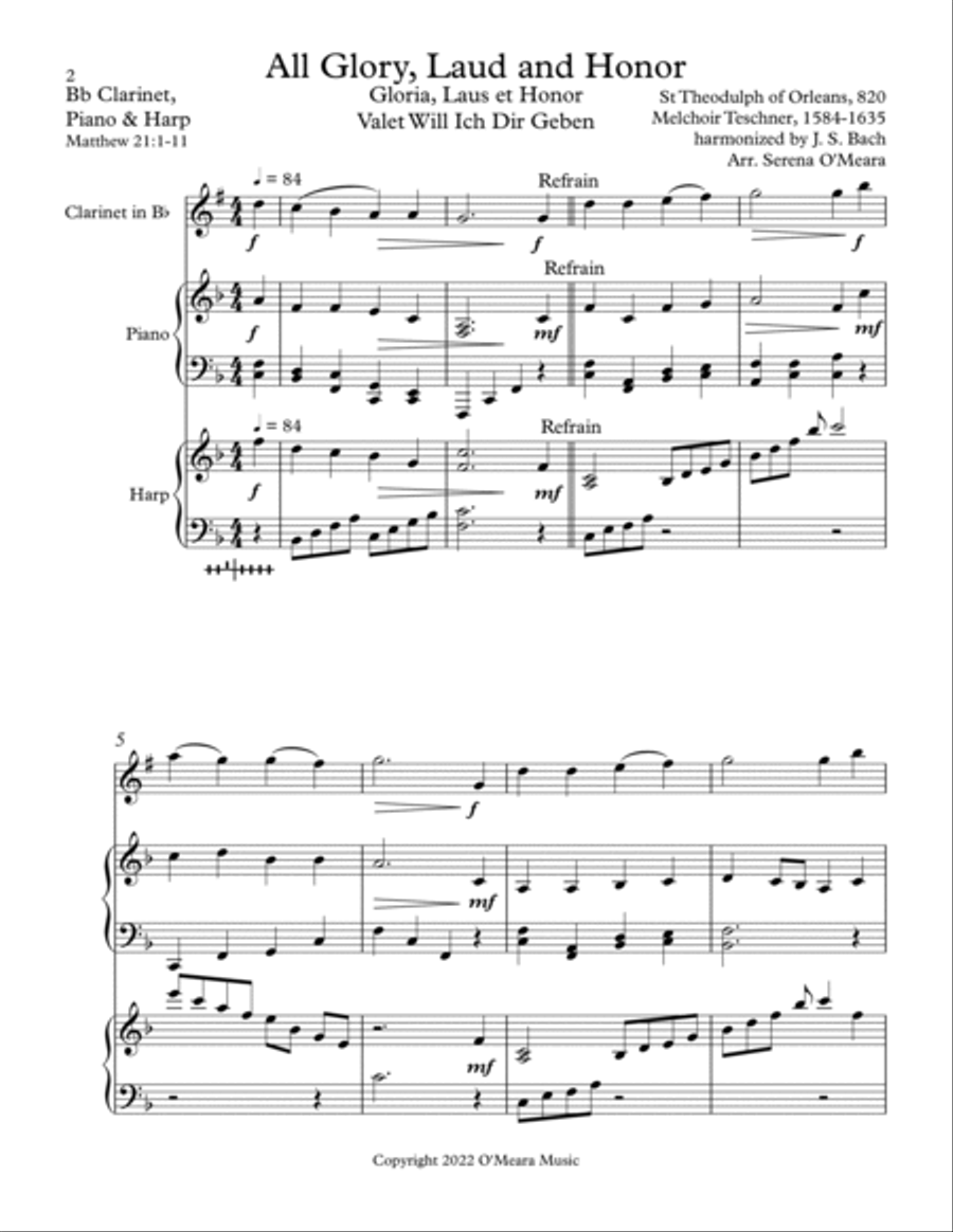 All Glory, Laud and Honor Trio for Bb Clarinet, Harp and Piano B-Flat Clarinet scores gallery preview page 2
