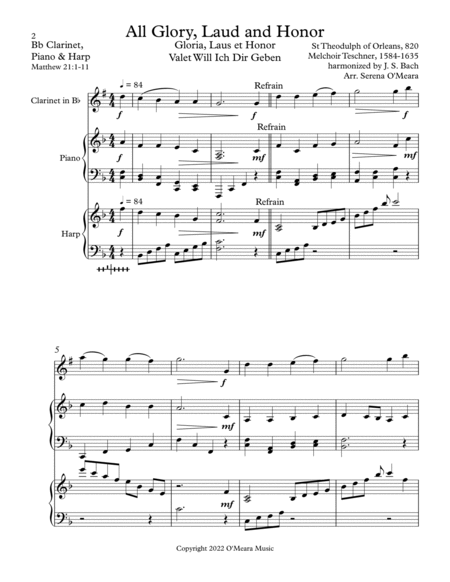 All Glory, Laud and Honor Trio for Bb Clarinet, Harp and Piano image number null
