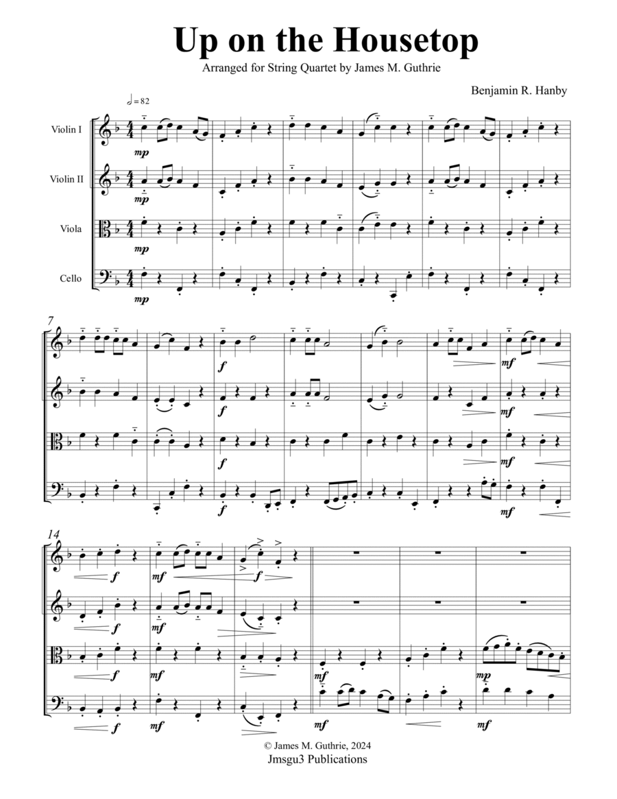 Book cover for Up on the Housetop for String Quartet