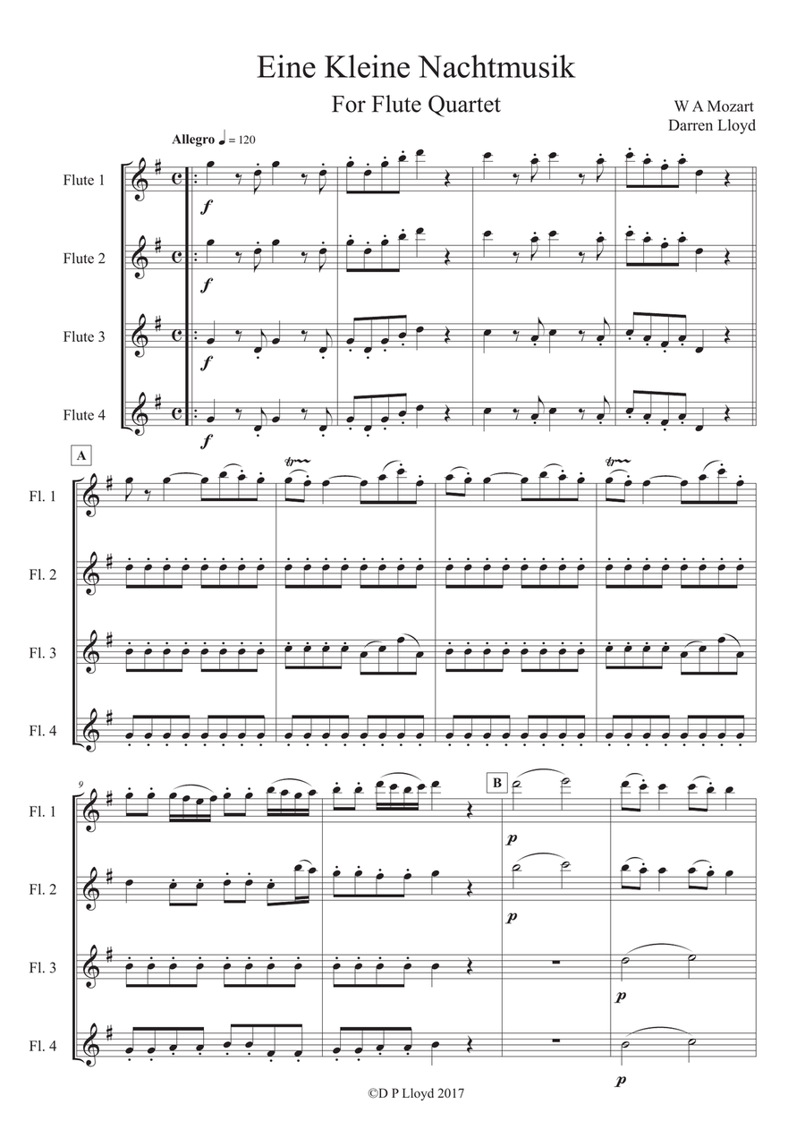 Eine Kleine Nachtmusik - Flute quartet Flute Quartet scores gallery preview page 1