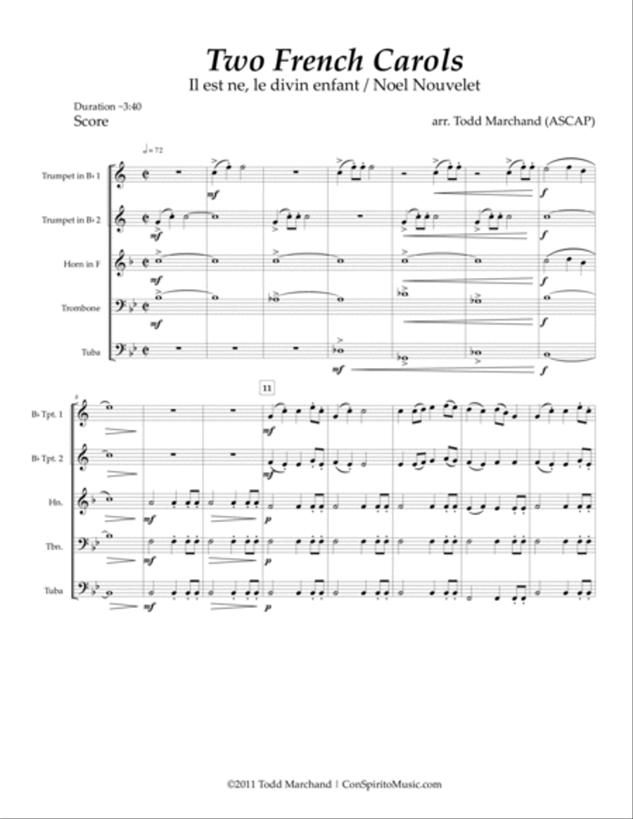 Two French Carols - brass quintet Brass Quintet scores gallery preview page 3