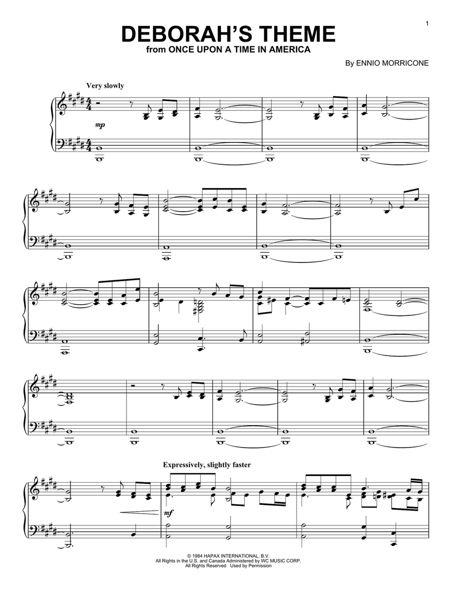 Deborah's Theme (from Once Upon A Time In America) Piano Solo scores gallery preview page 1