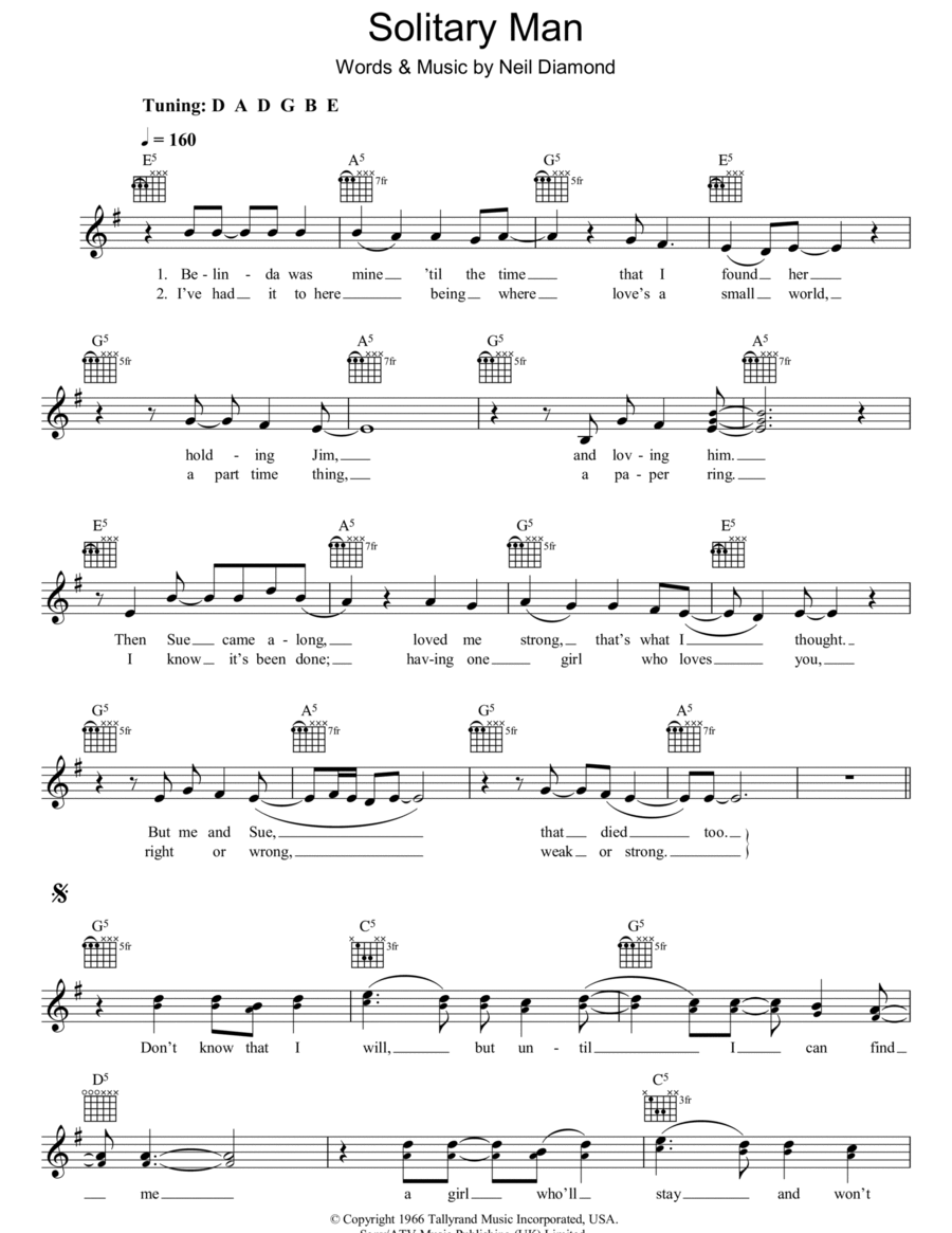 Solitary Man Piano scores gallery preview page 1