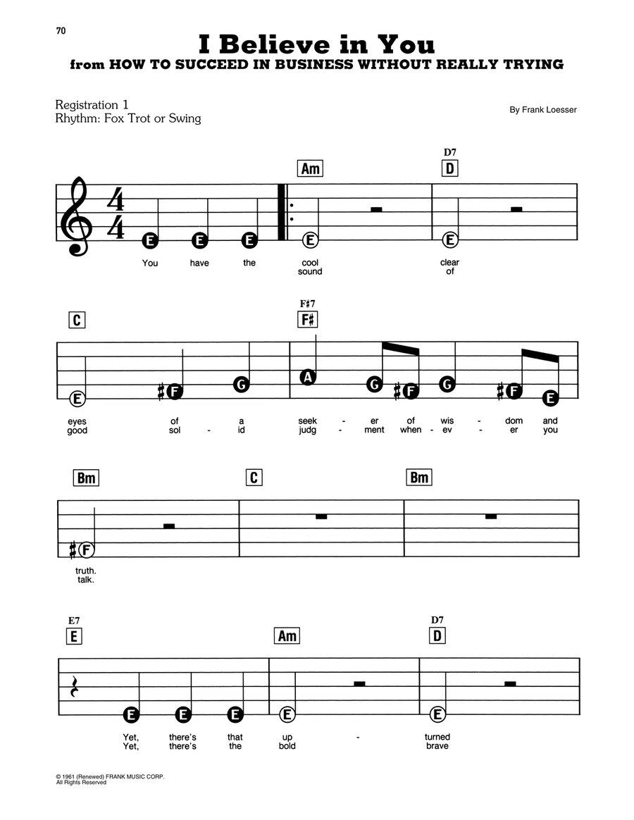 I Believe In You (from How To Succeed In Business Without Really Trying) Electronic Keyboard scores gallery preview page 1