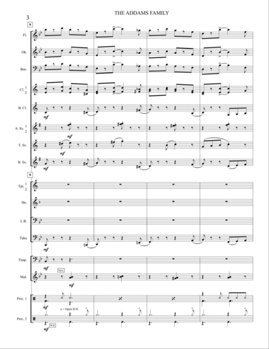 Addams Family Theme Concert Band scores gallery preview page 6