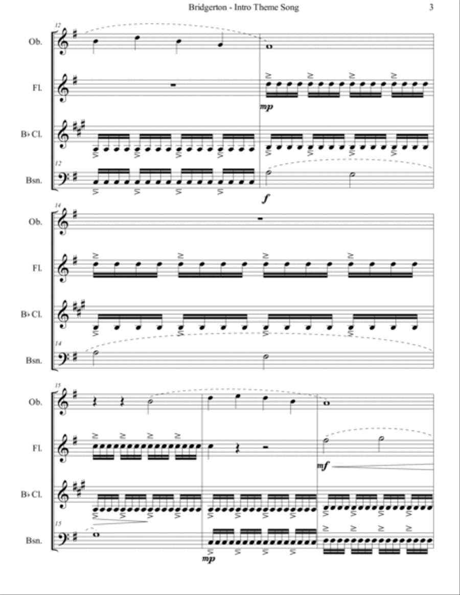 Bridgerton Theme Woodwind Quartet scores gallery preview page 3