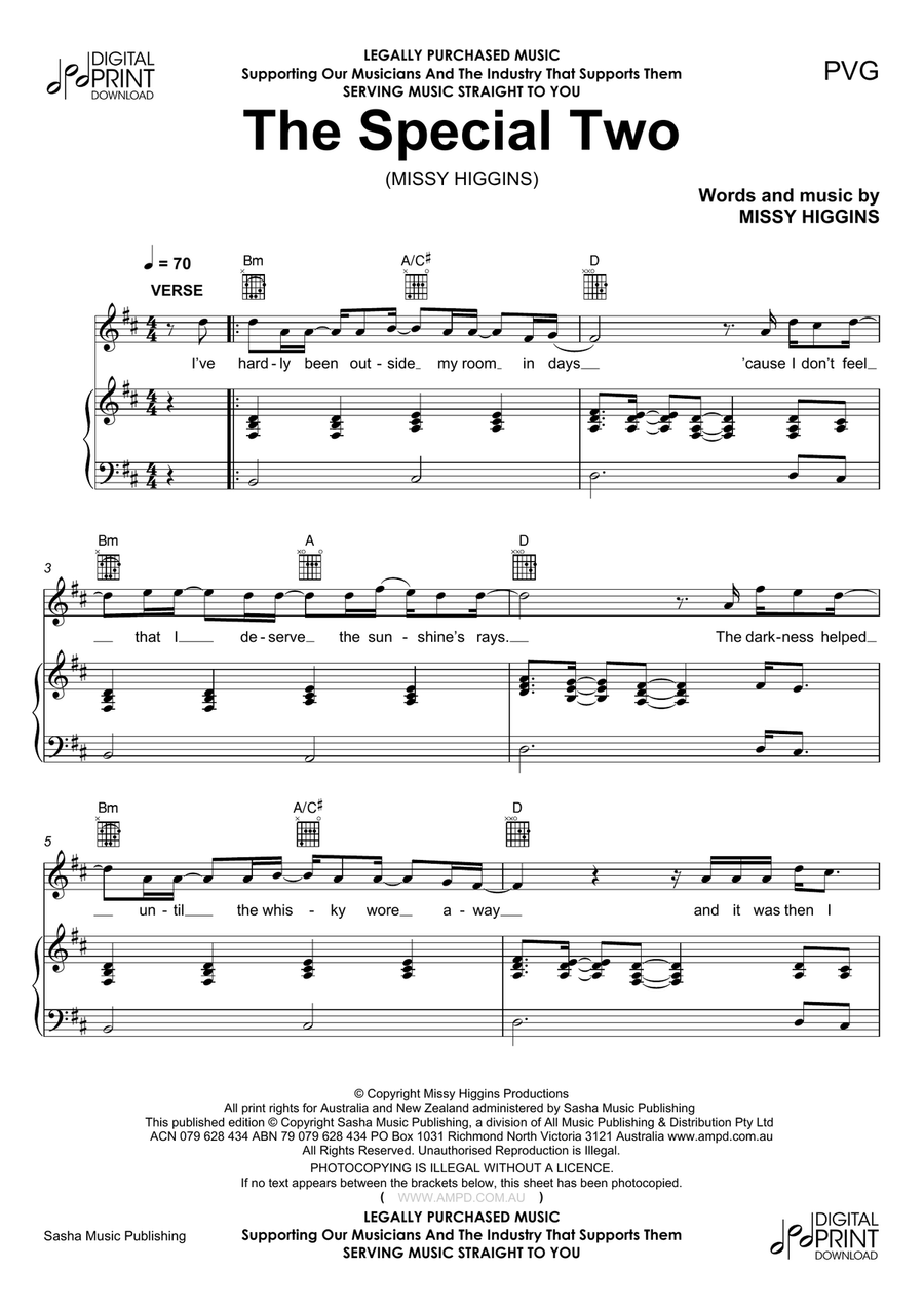 Special Two Piano, Vocal, Guitar scores gallery preview page 1