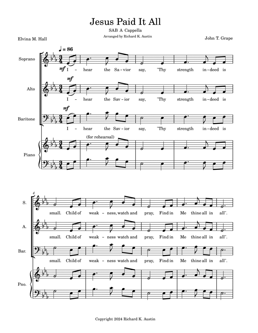Jesus Paid It All 3-Part scores gallery preview page 1