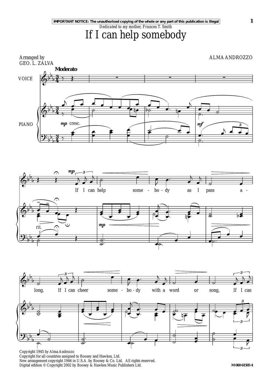 If I Can Help Somebody Piano, Vocal scores gallery preview page 1