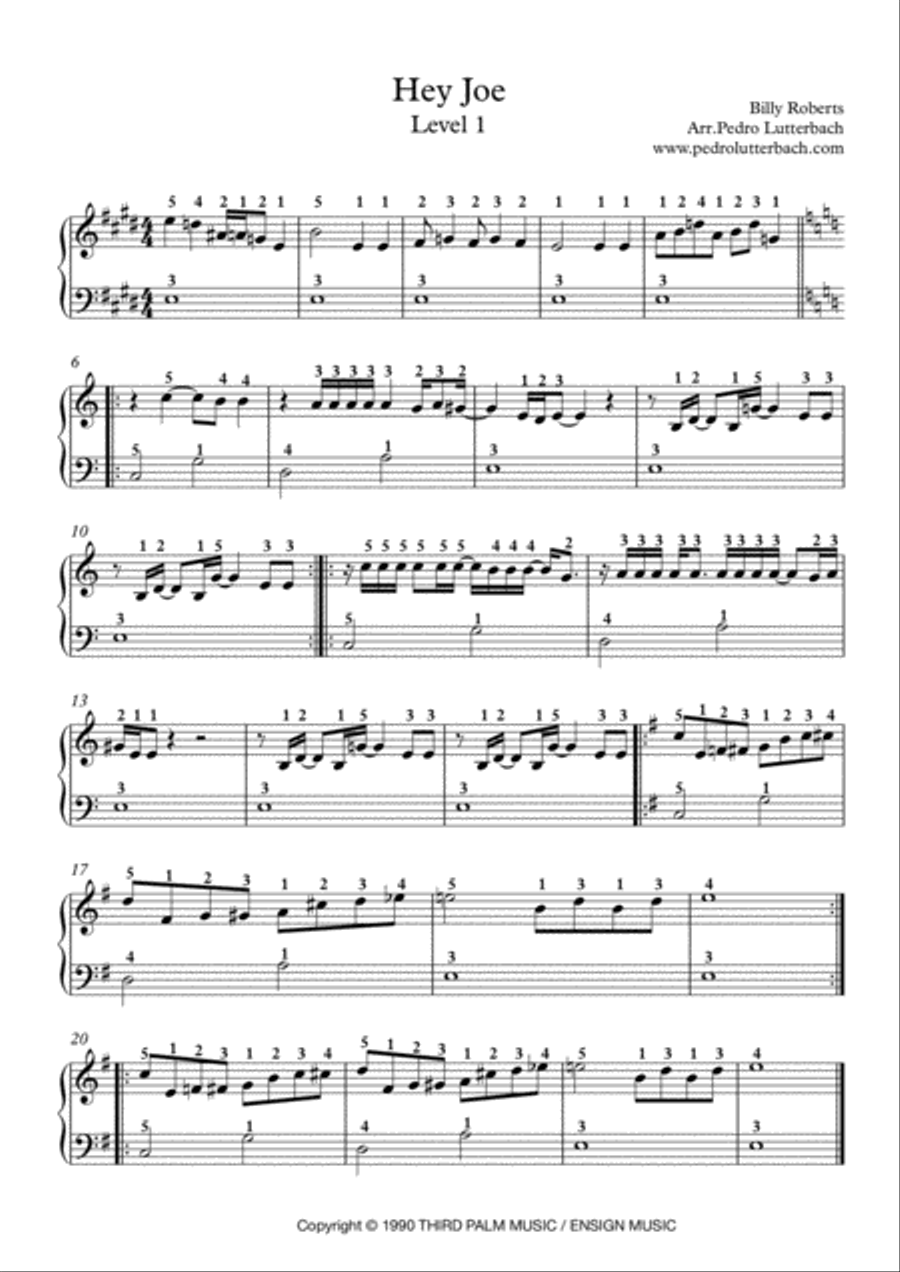 Hey Joe Easy Piano scores gallery preview page 1
