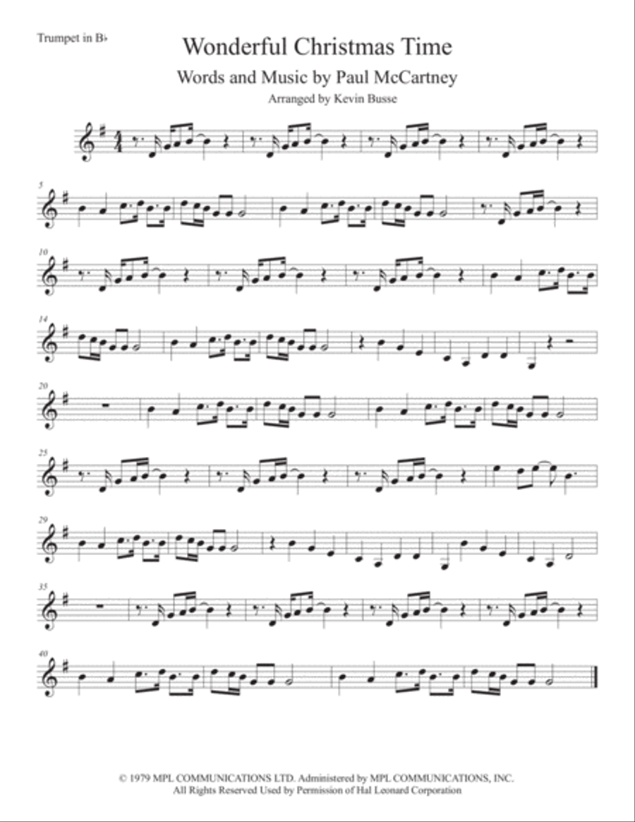 Wonderful Christmastime Trumpet Solo scores gallery preview page 1