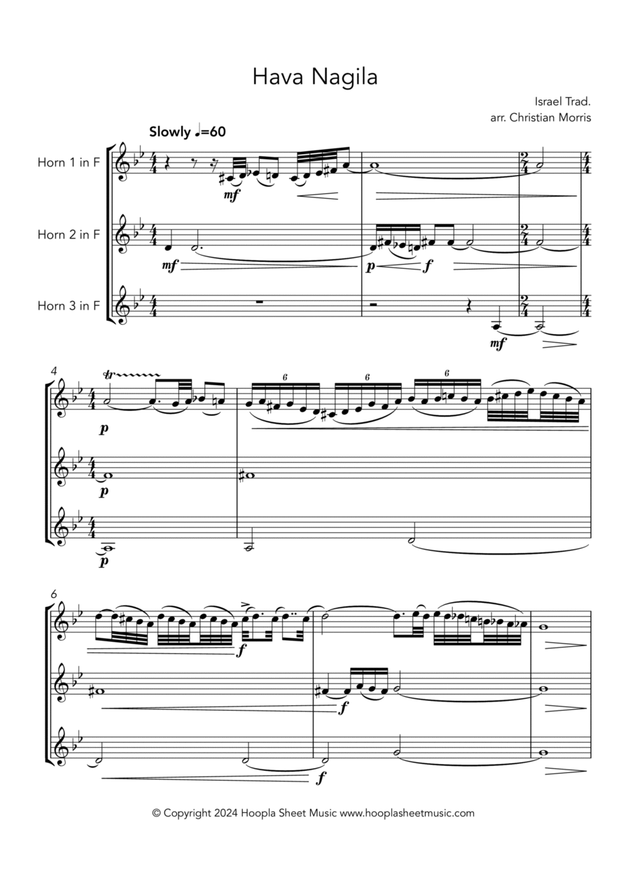 Hava Nagila Horn scores gallery preview page 1