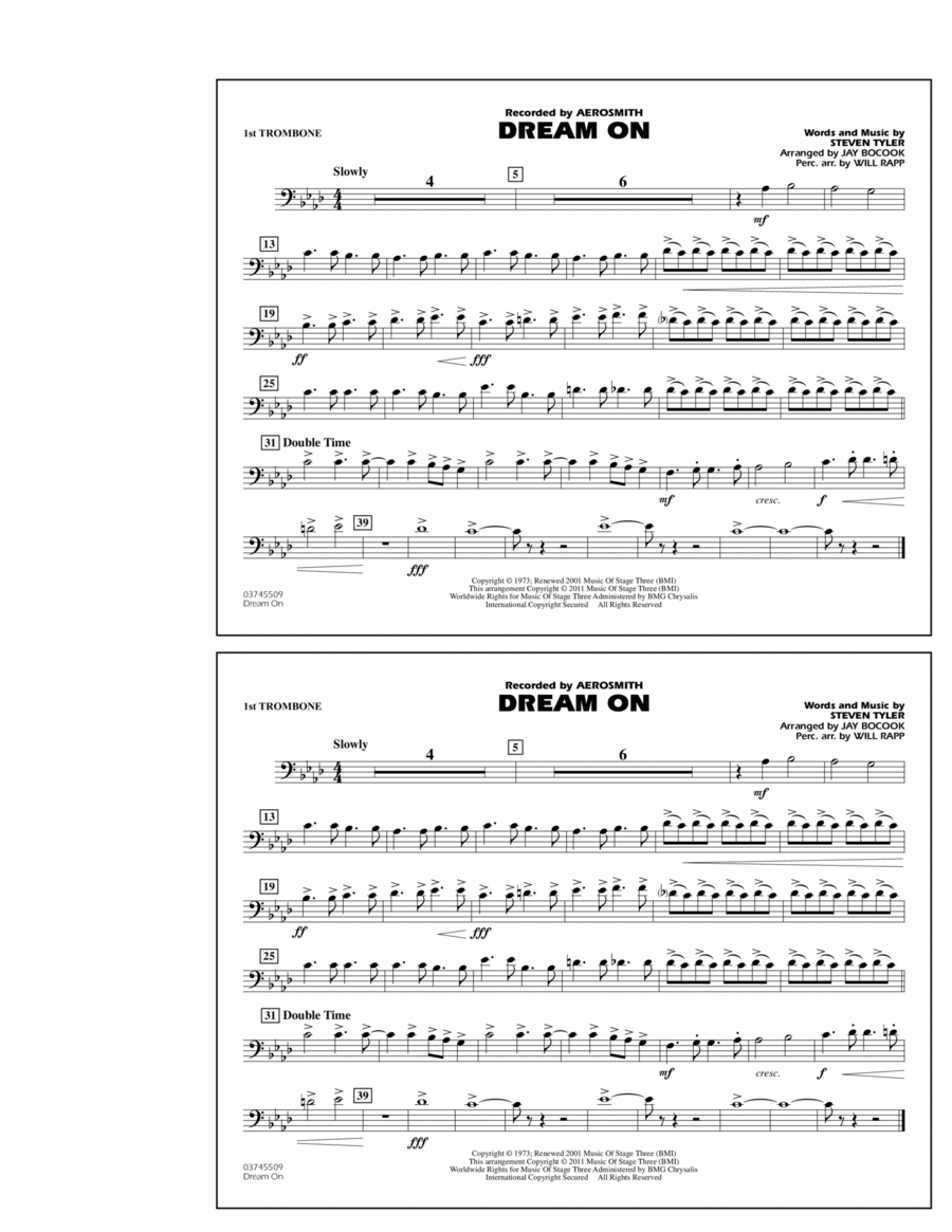 Dream On - 1st Trombone Dream On - 1st Trombone Marching Band scores gallery preview page 1