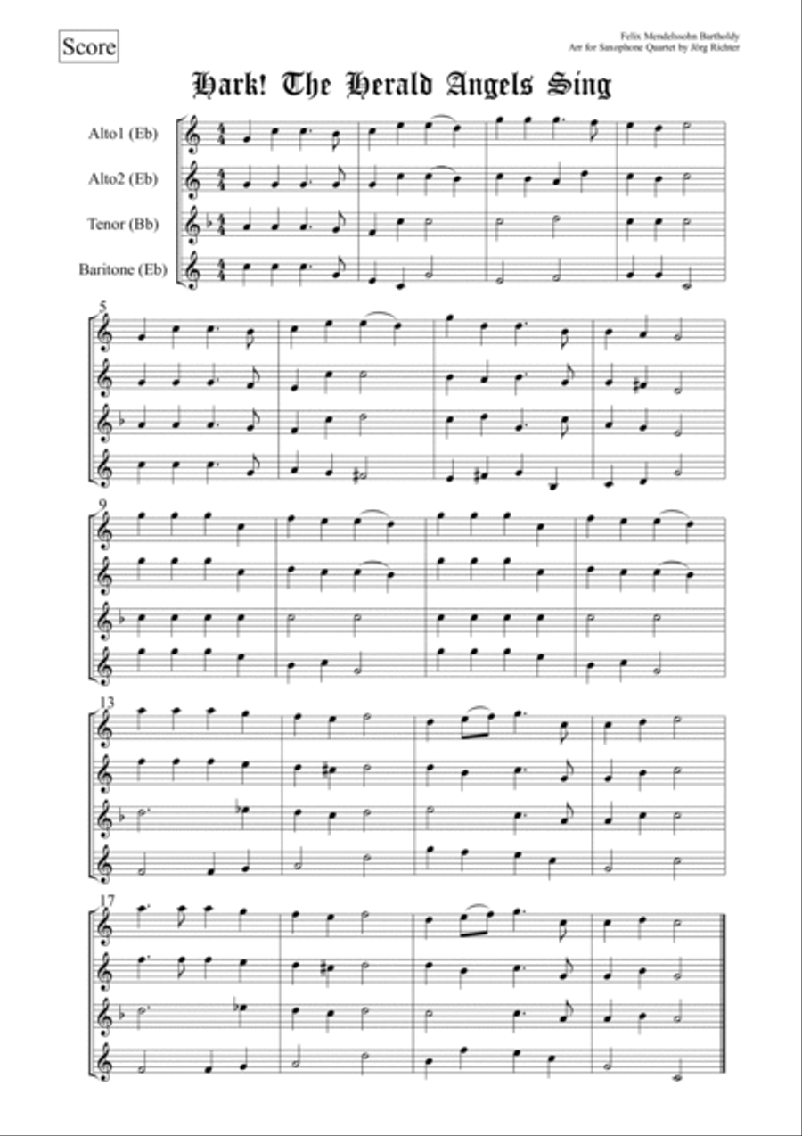 Hark! The Herald Angels Sing for Saxophone Quartet Saxophone Quartet scores gallery preview page 2