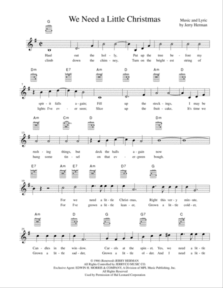 We Need A Little Christmas Piano, Vocal, Guitar scores gallery preview page 1