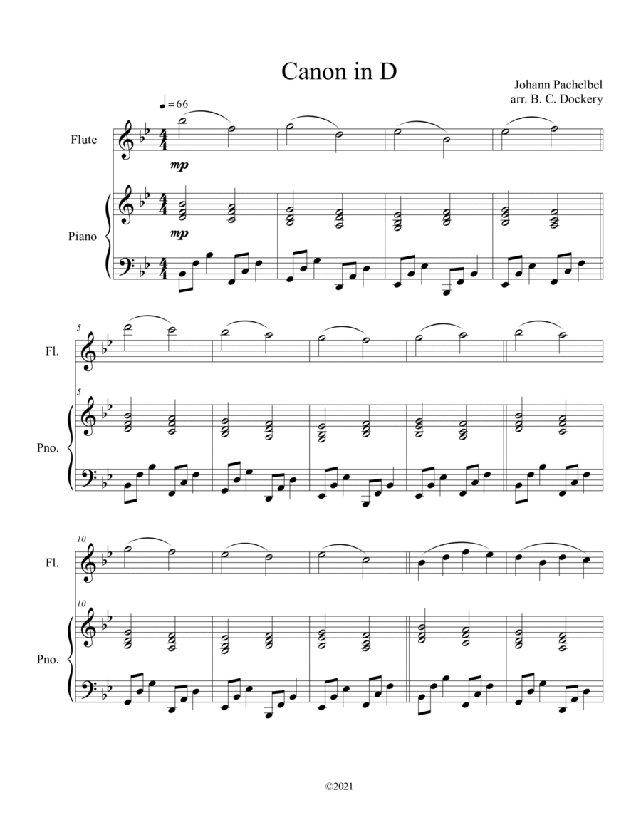 Canon in D for Flute and Piano Flute Solo scores gallery preview page 1