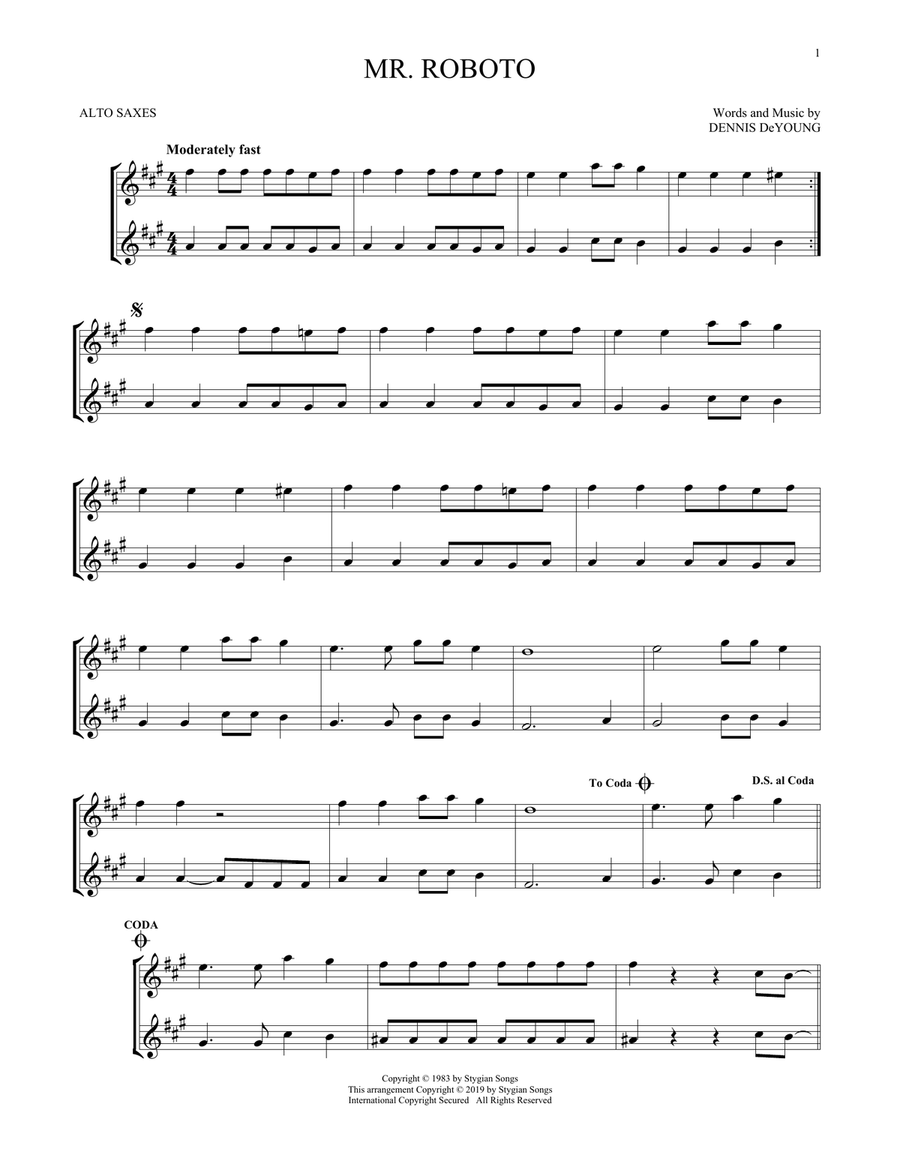 Mr. Roboto Mr. Roboto Woodwind Duet scores gallery preview page 1