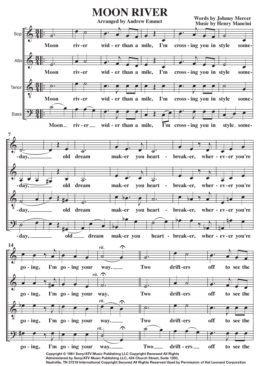 Moon River 4-Part scores gallery preview page 1