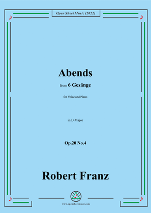 Book cover for Franz-Abends,in B Major,Op.20 No.4,for Voice and Piano