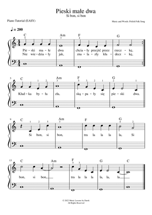 Pieski małe dwa (Si bon, si bon), Polish Folk Song | Polish Version of Two Little Dogs [EASY PIANO]