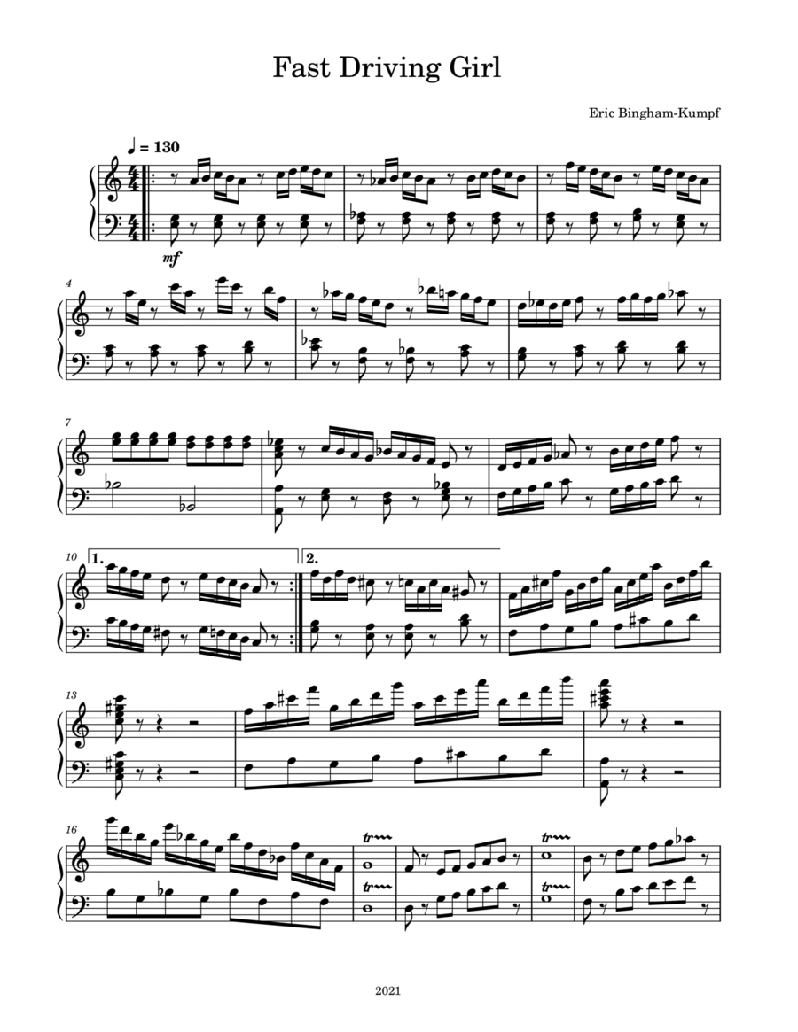 Fast Driving Girl Fast Driving Girl Piano Solo scores gallery preview page 1