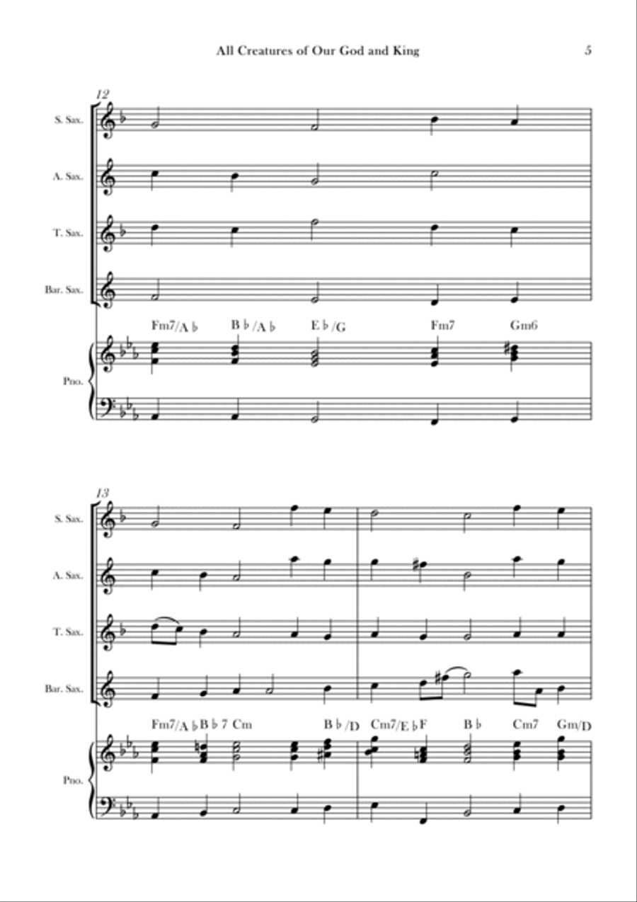 All Creatures of Our God and King Tenor Saxophone scores gallery preview page 5
