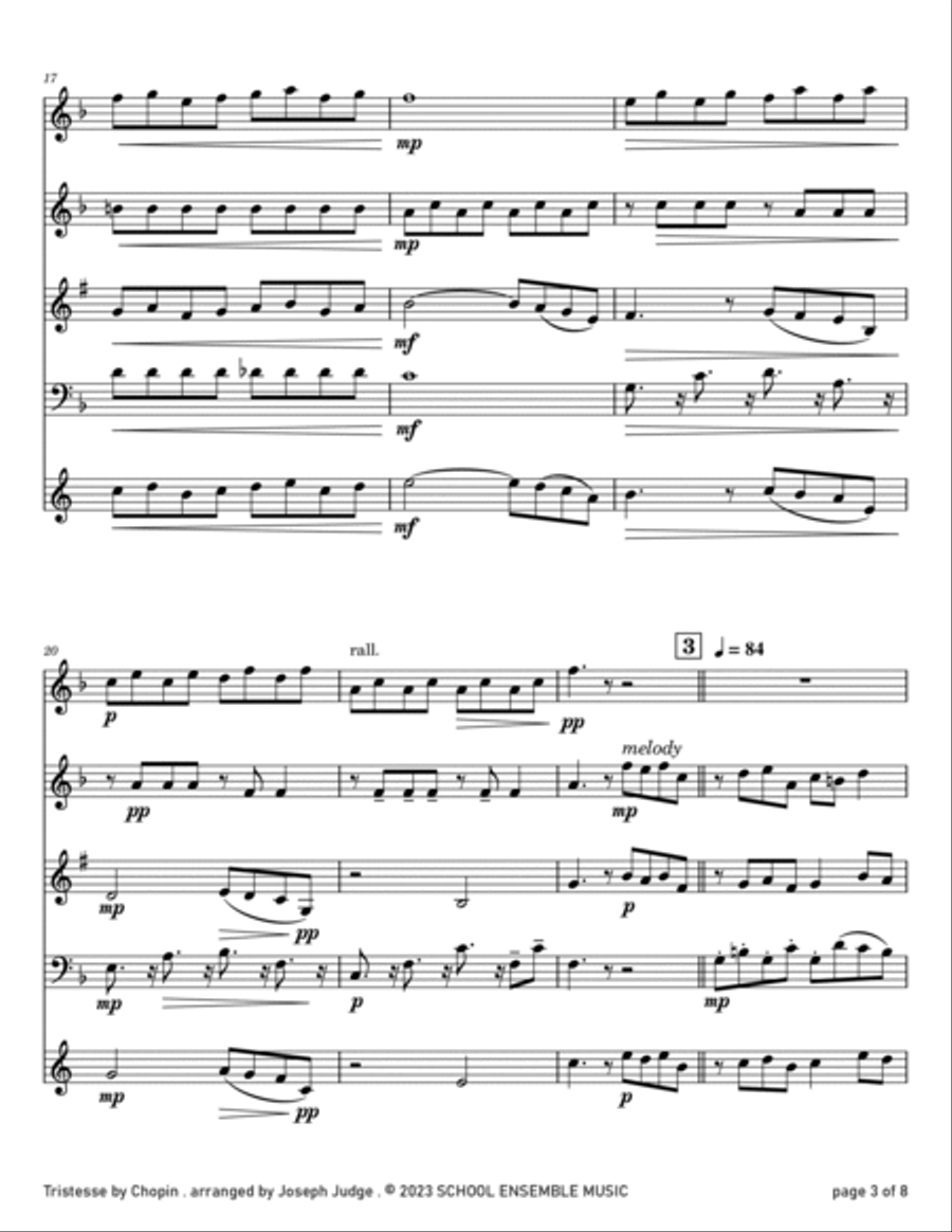 Tristesse by Chopin for Woodwind Quartet in Schools Woodwind Quartet scores gallery preview page 3