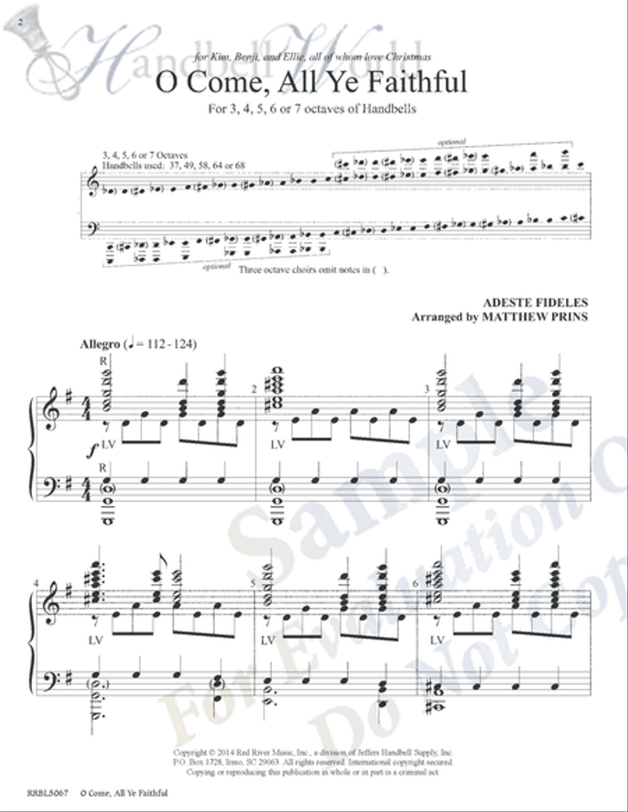 O Come, All Ye Faithful Handbell Choir scores gallery preview page 2