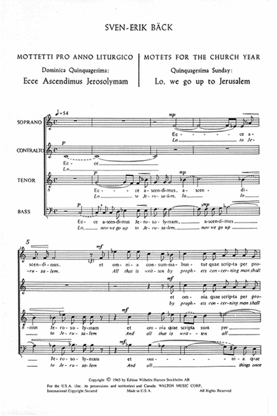 Ecce Ascendimus Jerosolymam (Lo, We Go Up to Jerusalem)