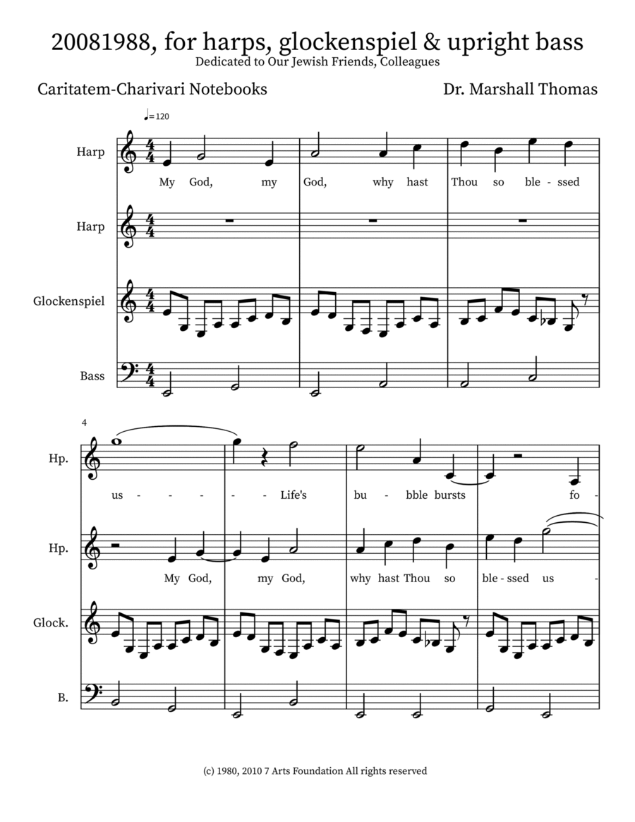 20081988, for harps, glockenspiel & upright bass Double Bass scores gallery preview page 1
