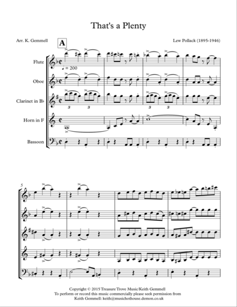 That's a Plenty: Wind Quintet Woodwind Quintet scores gallery preview page 1