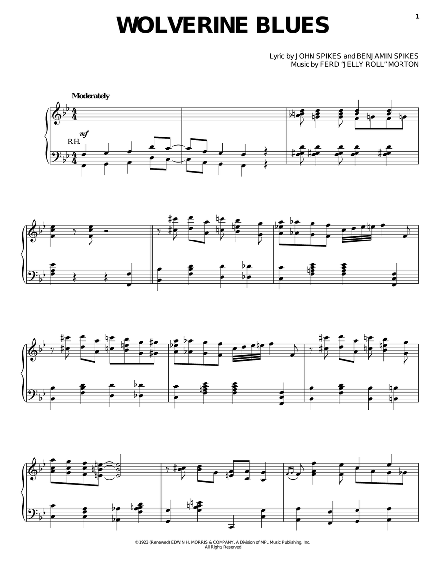 Wolverine Blues Wolverine Blues Piano, Vocal, Guitar scores gallery preview page 1