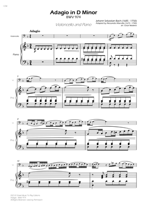 Book cover for Adagio (BWV 974) - Cello and Piano (Full Score)