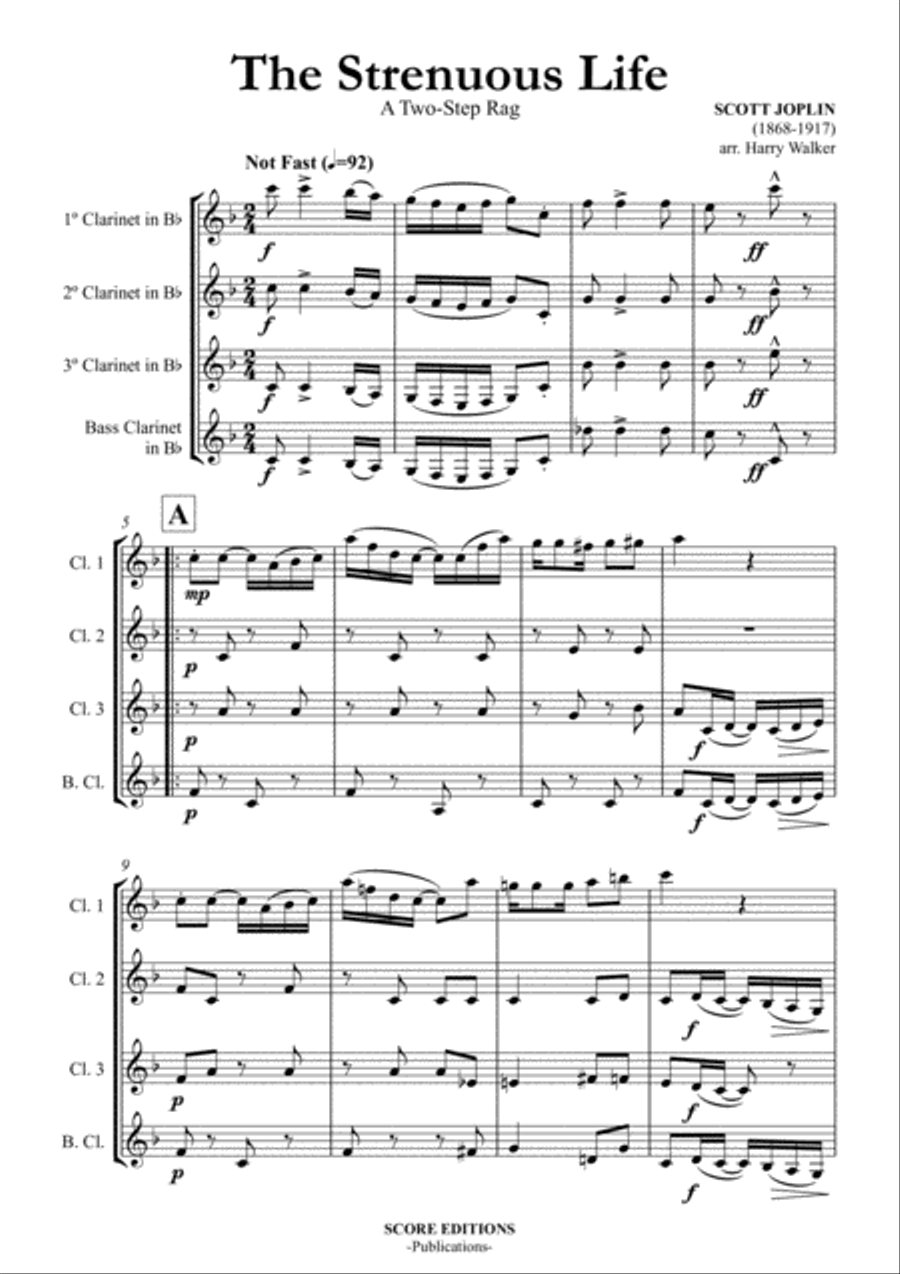 Scott Joplin: The Strenuous Life (for Clarinet Quartet) Clarinet Quartet scores gallery preview page 3