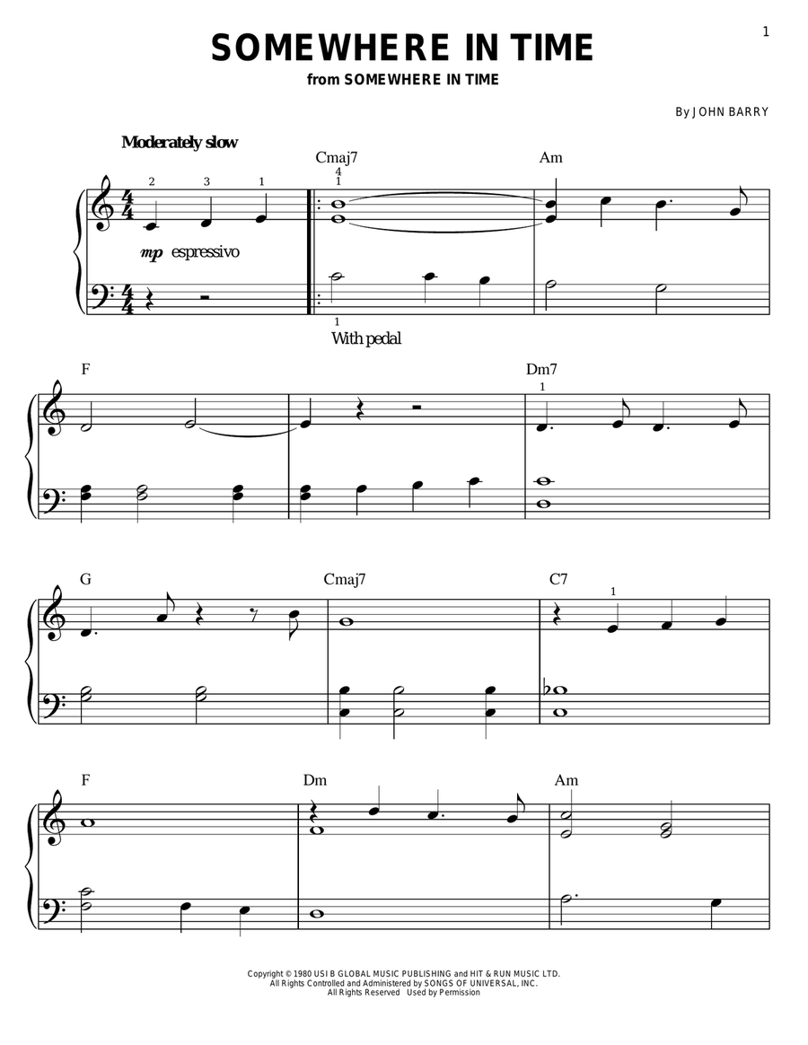 Somewhere In Time Easy Piano scores gallery preview page 1