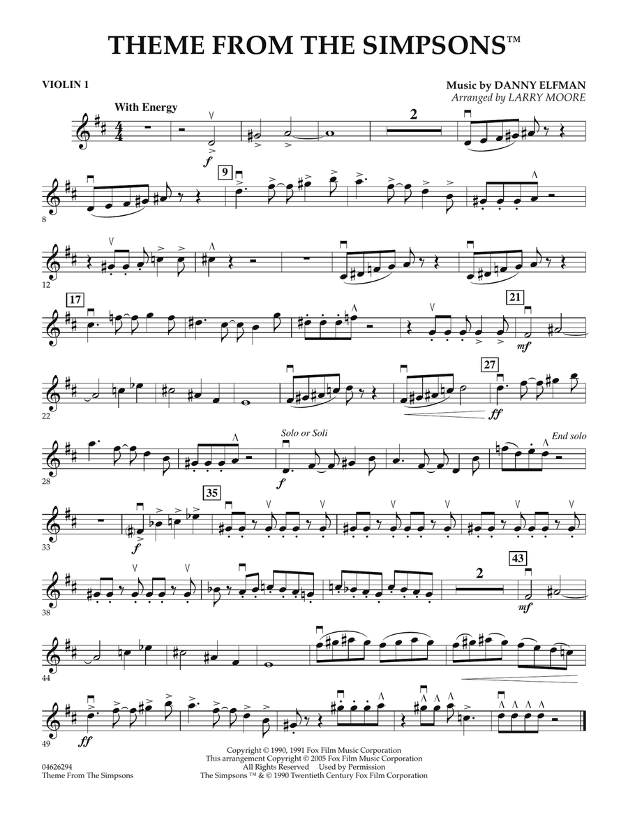 The Simpsons - Violin 1 Orchestra scores gallery preview page 1