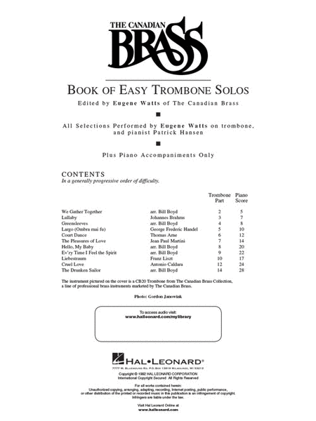 Canadian Brass Book of Easy Trombone Solos by The Canadian Brass Piano - Sheet Music