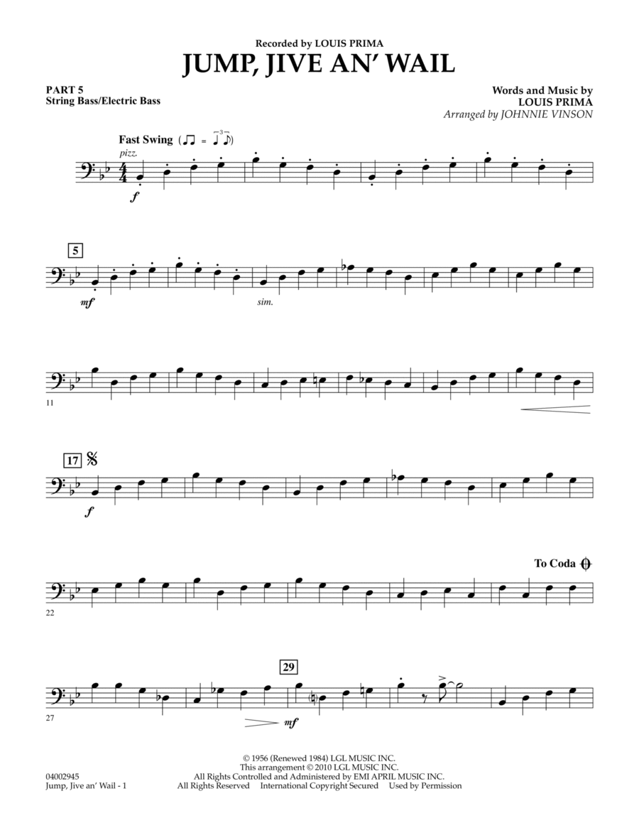 Jump, Jive An' Wail - Pt.5 - String/Electric Bass Concert Band scores gallery preview page 1