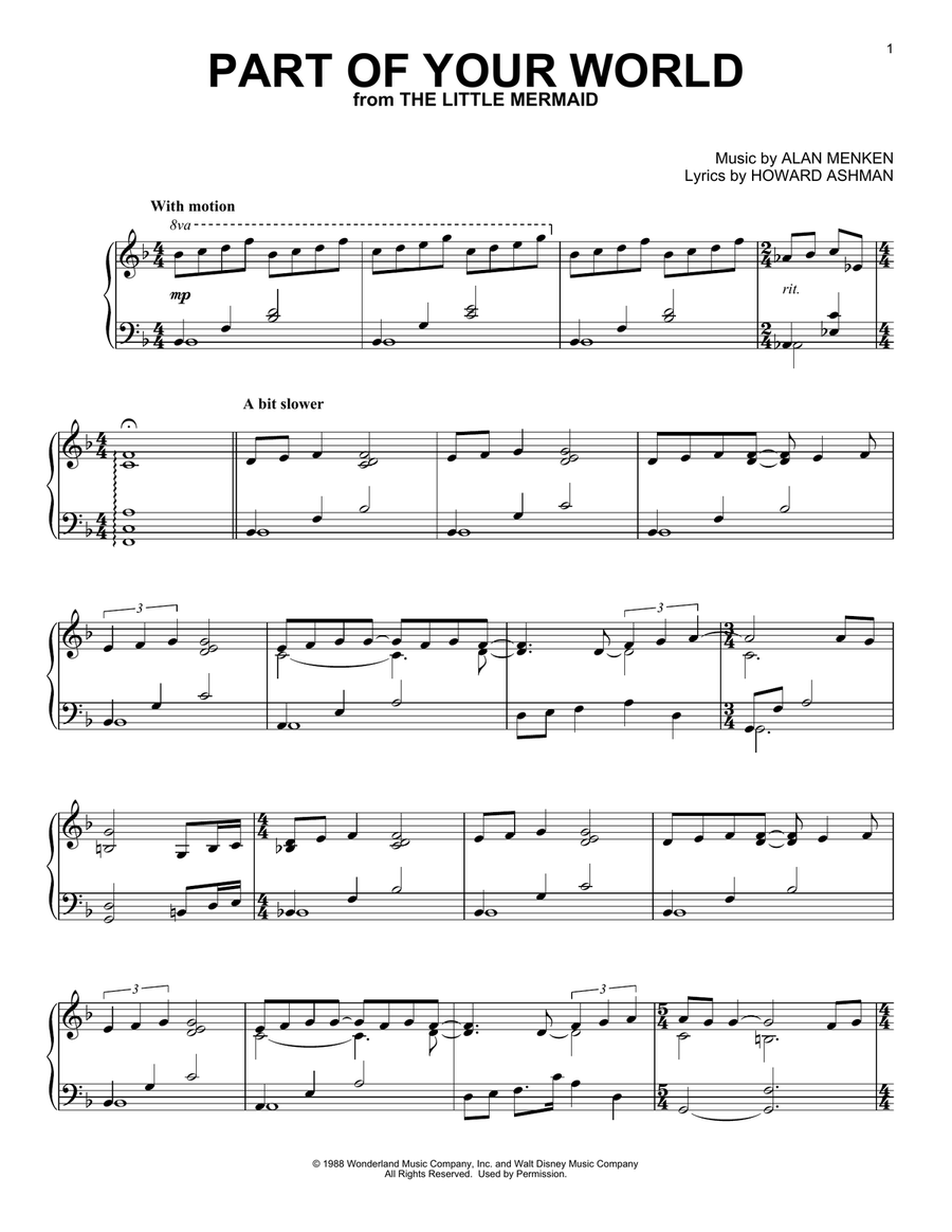 Part Of Your World (from The Little Mermaid) Piano Solo scores gallery preview page 1